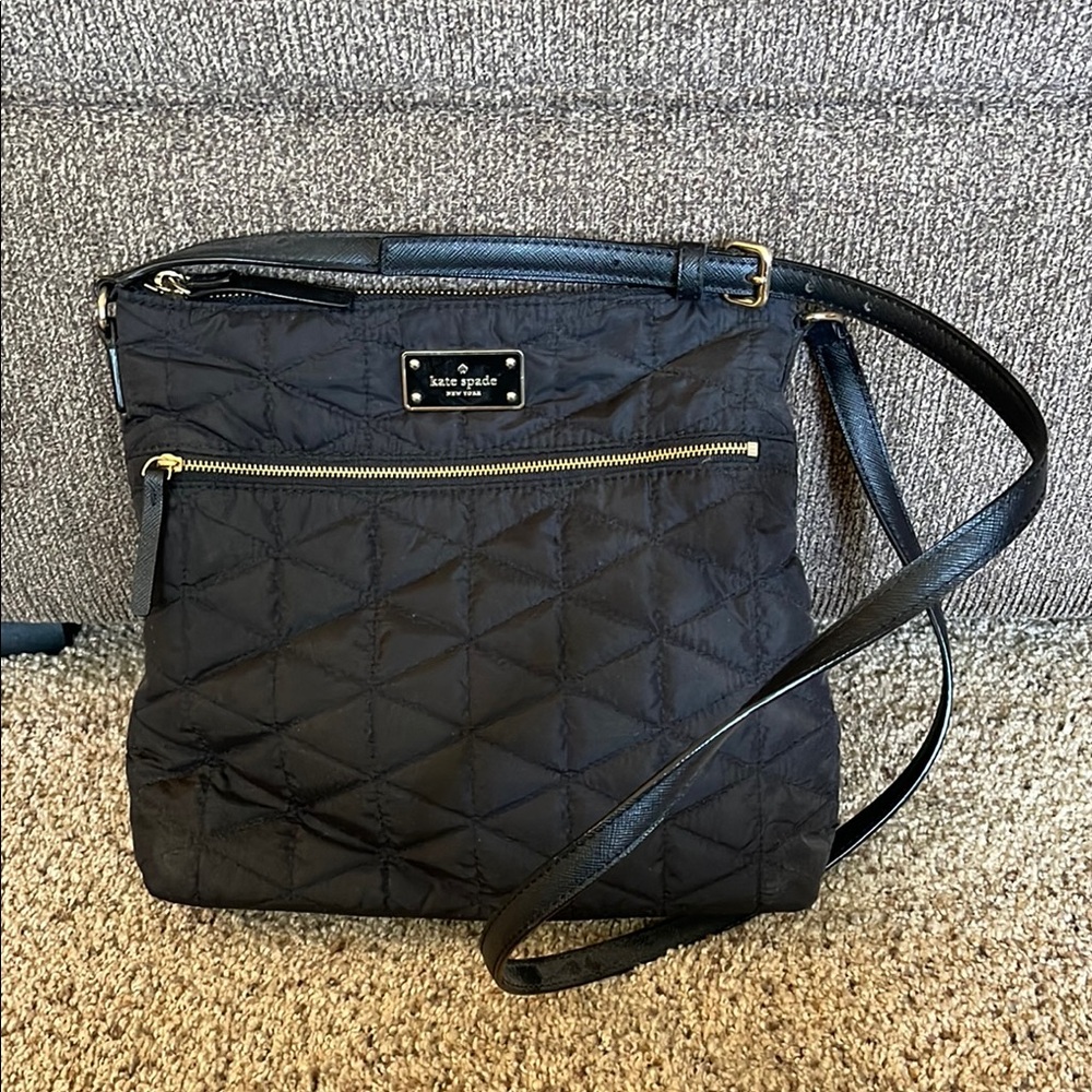 Kate Spade Black Quilted Crossbody with Gold Accents
